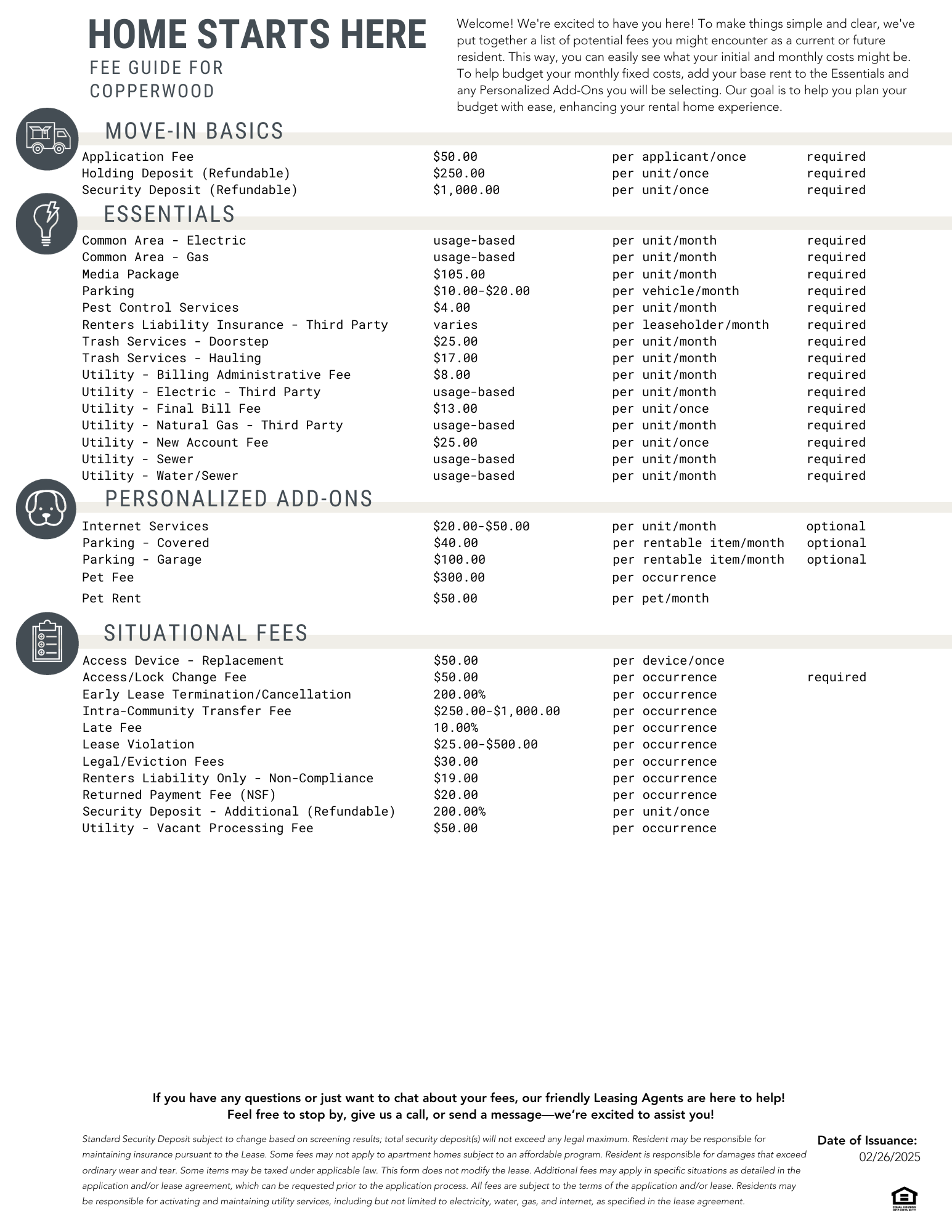 Copperwood Fee Guidelines